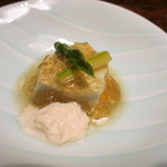 そば懐石　あずみ野 - 蓬豆腐 アスパラ 湯葉 生姜 美味出し