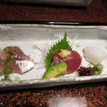 そば懐石　あずみ野 - 鰹焼き霜  縞鯵  烏賊