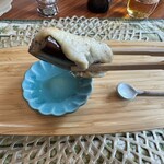 軽井沢リストランテ小林 - 茄子とチーズのフォルノ、箸上げ