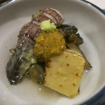 うぶか - 26年6月　瀬戸内産蝦蛄海老　鮑　蟹味噌　昆布餡　粟麩