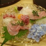 かず総 - お造り 三種盛＋金目鯛