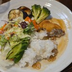 キッチン ブルー グローブ - ご飯、サラダを追加して