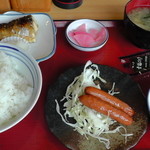 福島方木田食堂 - 塩サバ定食（＋青菜、ソーセージ）６５８円