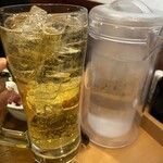 やよい軒 - メガジョッキ頼んだら水のデキャンタよりデカくてお得すぎた