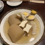 でん楽 - おでん5種盛り　大根　厚揚げ　糸こんにゃく　卵　ちくわ