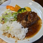 キッチン ブルー グローブ - 蓋がワンプレート、まだまだソースはタップリ！