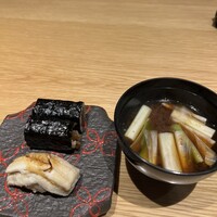 北新地 鮨 千功堂 - 穴子、かんぴょう巻き、うるいの赤だし