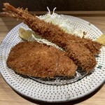 富士㐂 - 福井ポークのとんかつ100g カキフライ　大海老フライ　¥1580