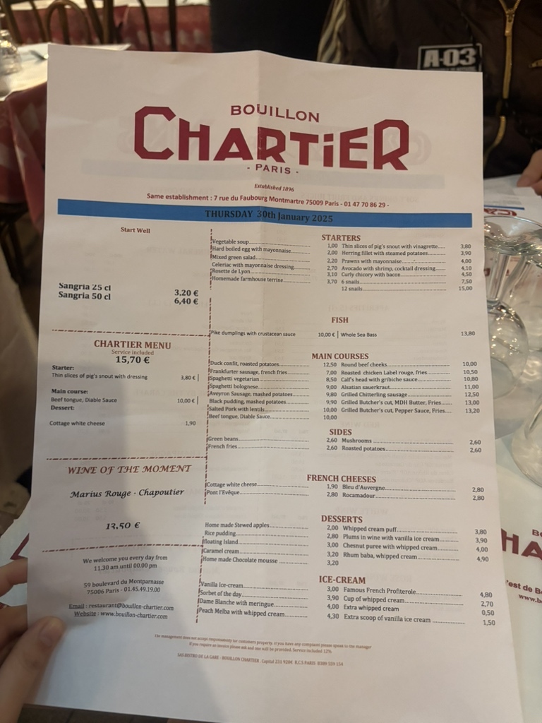 メニュー写真 : Bouillon CHARTIER （ブイヨン シャルティエ） - パリ