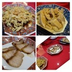 Fukushinrou - 前菜の3種盛（2皿分）・・・クラゲ・チャーシュー・バンバンジーです。 