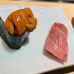 鮨処 銀座福助 本店 - 雲丹大トロ　良い部位出してくれてありがとうございます