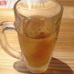 Domannaka - サービス麦茶。ビールのジョッキに入って出てきます。