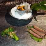 広丞庵　かのか - さざえと鴨ロースト♪菜の花おひたし