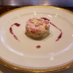 ステーキ屋 扇 - 冬野菜とエビのタルタ。セルセルクル仕立て