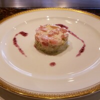 ステーキ屋 扇 - 冬野菜とエビのタルタ。セルセルクル仕立て