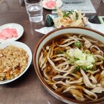 いずみ食堂 - かけそば大盛り、別皿たこのかき揚げ、たこ飯(小)