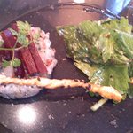 ラトラス - 函館産帆立貝とイベリコ豚生ハムのトリュフマリネ　セロリ葉のサラダ