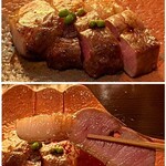 たでの葉 - 猪ロース肉タレ焼き
      実山椒