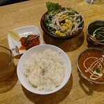 サンティ - 知人のナンカレーセット ほうれん草のグリーンカレー・チキンマサラカレー・ライス