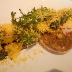 アニエルドール - 牛テールのテリーヌ　南瓜ムースとミモレットと紫マスタード添え