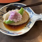 蕎麦 阿き津 - 揚げ蕎麦がき　器も素晴らしい。