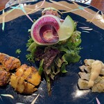 環坂 - レンコ鯛の酢漬け＆トラ海老のチーズ焼ベジファームの野菜達と共に