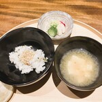 温石 - お食事（太刀魚と蕪の葉のご飯）