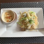 りんでんばーむ - しらすの長ねぎのペペロンチーノ&ミニドリア　ガーリックトースト付　1,375円　大盛り＋150円