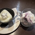 海月 - 杏仁豆腐、ブルーベリーアイス