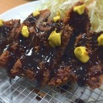 さだや - Wチキンカツ定食。なかなか
            出てけえへんなあと思ってたら案の定揚げ過ぎパリパリでジューシーさはないべ。きちんとタイマーを見てはったのでコレがこの店のチキンカツの仕上がりのようだが…。¥500。ソースの量と辛子の量は僕なりの抵抗です（笑）