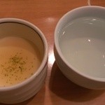 すし処 青柳 - お通しの冷やし茶碗蒸しと常温酒