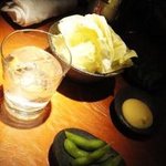 Momotarou - お通しのキャベツ＆枝豆