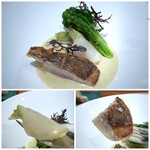 Refugeforestiere 五島 - ＊皮はカリッ、身は半レアで絶妙の火入れ。 蕪も甘いですね。新玉葱のソースは玉葱の甘みと生クリームがよく合い秀逸な味わいで お料理を引き立てます。シェフのソースは、どれも美味しくて。(*^_^*)