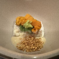 割烹 柊 - 焼き胡麻豆腐にそら豆と雲丹