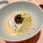 鮨 めい乃 - 河豚の白子に鴨頭ネギとタタキ梅をトッピング