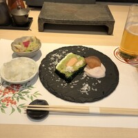 焼鳥 みかど - 季節野菜のテリーヌ、鬼おろし、お漬物
