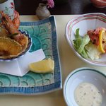 瀬戸風味 花水月 - 蓮根籠盛・車海老フライ・車海老サラダ