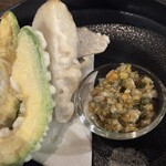 rest. - 揚げアボカドと里芋　椎茸と柚子胡椒ソースが最高！