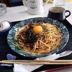 ほびーい喫茶店 - ★生タマ納豆スパゲッティ(値段お任せ)。