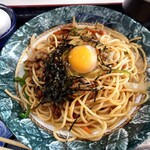 ほびーい喫茶店 - 生タマ納豆スパゲッティ(値段お任せ)。