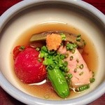 茄子ととまとと鴨の炊き合わせ