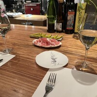 エチョラ - バスク産青唐辛子の酢漬けと生ハム。チャコリとの相性は格別。