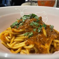 biodinamico - ランチのパスタ、イイダコの濃厚トマトソース。麺の量は150g