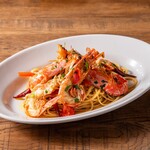 有頭海老とミニトマトのペペロンチーノ リングイネ