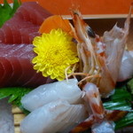 大喜庵 - 2014.06　造り　車えび、鯛、ひらめ、マグロ