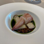 SEZANNE - ⑦：子持ちやりいか　バジルのソース　パプリカのソースとまぜたお米