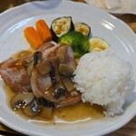 キッチン ブルー グローブ - ご飯を乗せて