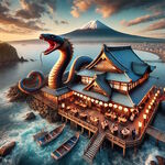 川万 - 湘南海岸、富士山、江の島、巨大うなぎのモンスター、うなぎの名店川万の高精細イメージ画像