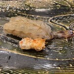 にぎり鮨 一五〇 - 頭は焼いてあるので気をつけ お食べ下さいとのこと。額角から開け 外して頂いたが、焼きの塩味を感じて良かった