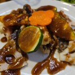 キッチン ブルー グローブ - 飾り付けされた人参